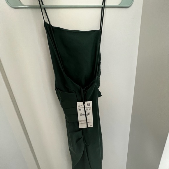 Zara Green Bodycon Linen Blend Draped Mini Dress Sleeveless - Picture 2 of 5